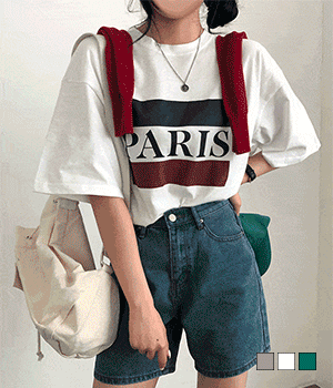 [무료배송] 파리지앵 배색 프린팅 박스 오버핏 반팔 티셔츠