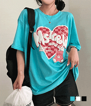 [무료배송] 하트체커 핑크베어 유니크 오버핏 반팔 티셔츠