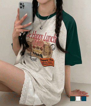 [무료배송] 해피세트 레터링 배색 나그랑 루즈핏 반팔 티셔츠