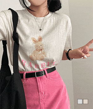 [무료배송] 핑크 레빗 코튼 오버핏 반팔 티셔츠